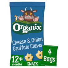 Load image into Gallery viewer, Organix Cheese & Onion Gruffalo Claws Toddler Snack Multipack 4x15g 12 months+