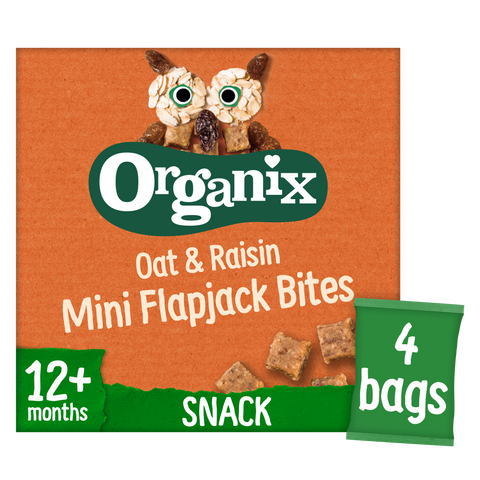 Organix Mini Oat & Raisin Flapjack Bites Toddler Snacks Multipack 4x20g 12 months+
