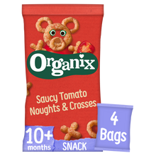 Load image into Gallery viewer, Organix Tomato Noughts & Crosses Organic Baby Puffs Multipack 4x15g 10 months+