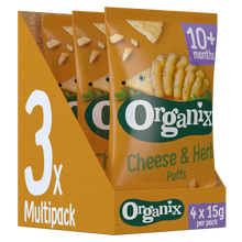 Load image into Gallery viewer, Organix Cheese & Herb Organic Baby Puffs Multipack 4x15g 10 months+