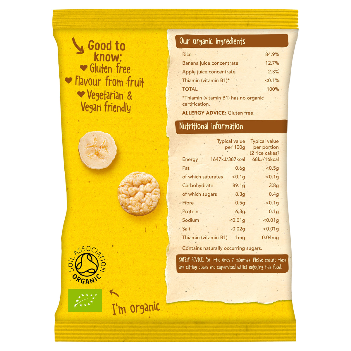 Organix Banana Rice Cake Clouds Organic Baby Snacks 40g 7 months+